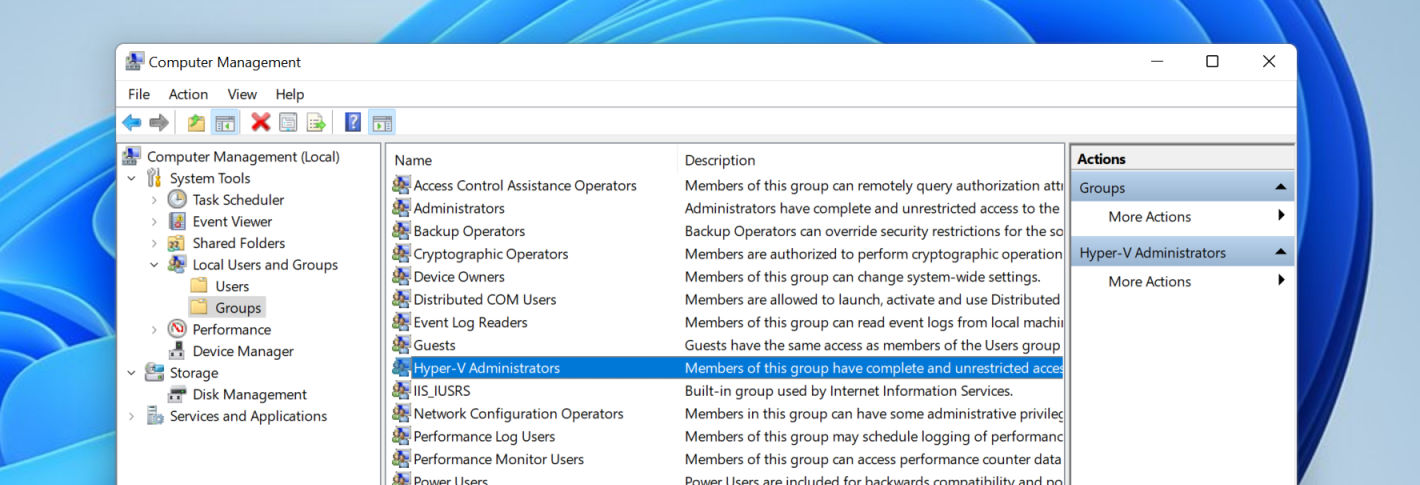 Add yourself to Hyper-V Administrators group and freely use Hyper-V ...